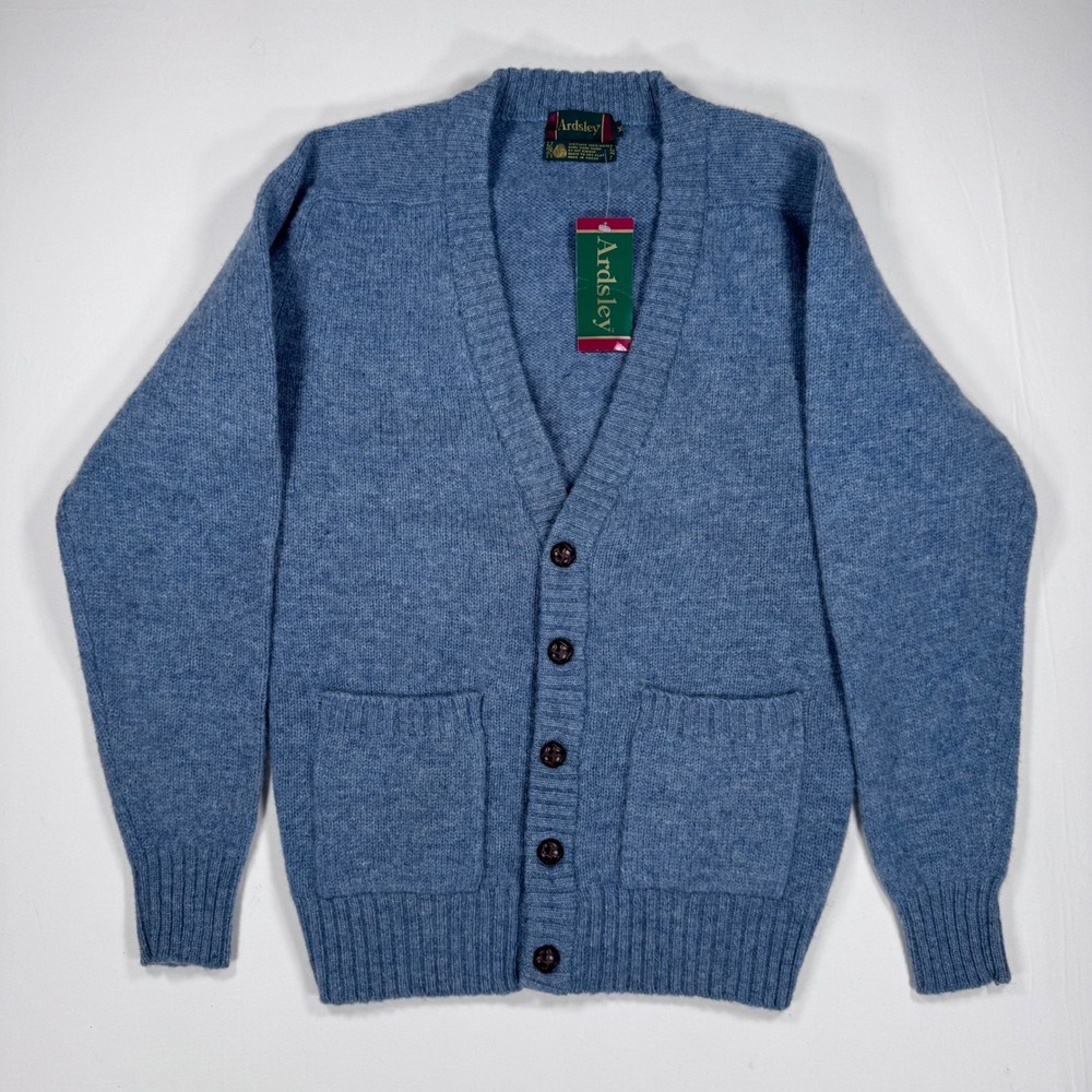 Vtg Shetland Wool‎ Cardigan NWT M Light Blue Grandpa Preppy Minimalist Capsule